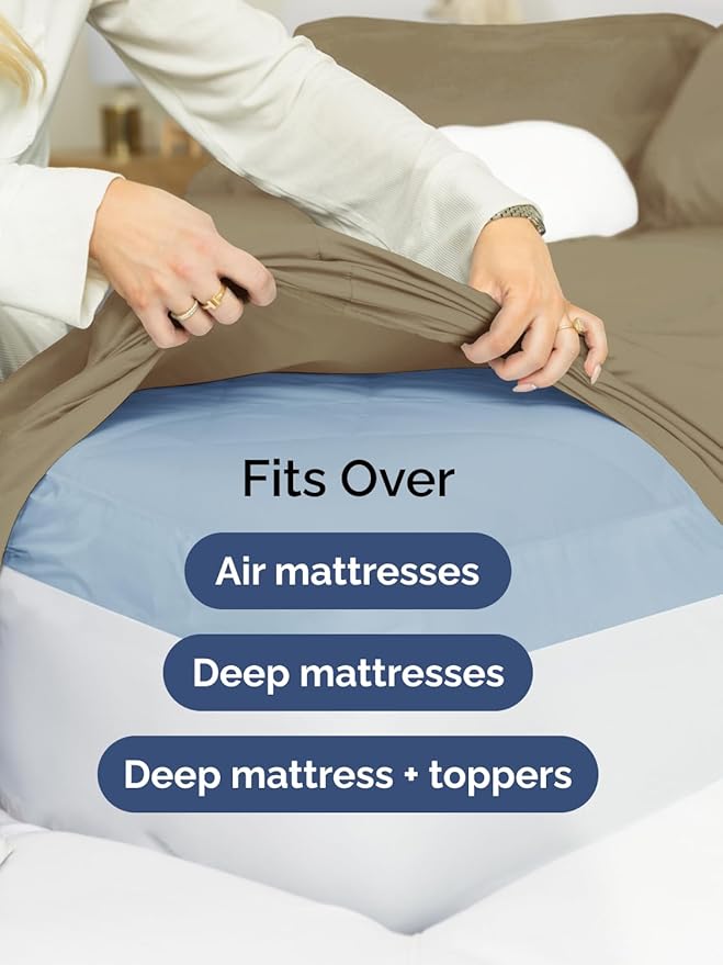 Extra Deep Twin XL Sheet Set - 4 Piece Breathable and Cooling Sheets - Hotel Luxury Bedding for Women, Men, Kids & Teens - Easy & Secure Fit - Soft, Wrinkle Free and Comfy - Extra Deep Pockets - Khaki