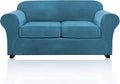PrinceDeco Velvet Couch Cover Loveseat Covers for 2 Cushion Couch 3 Piece Sofa Covers for Dogs Washable Loveseat Covers Width Up to 72 Inch No Slip Stretch Sofa Slipcover(Medium, Blue)