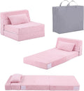 Tiita Convertible Folding Kids Sofa Bed with Pillow & Storage Bag, Plush Fabric Floor Mattress Couch Bed, Washable Cover, Kids Room, Playroom, Dorm, Apartment, Pink