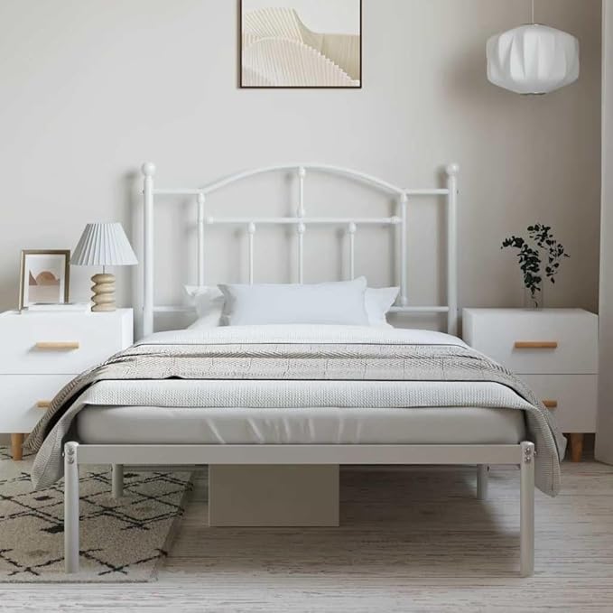 Bed Frame White Steel Single Bed Frame Rectangular Modern Bedroom Furniture Bedroom Decor for Hotels