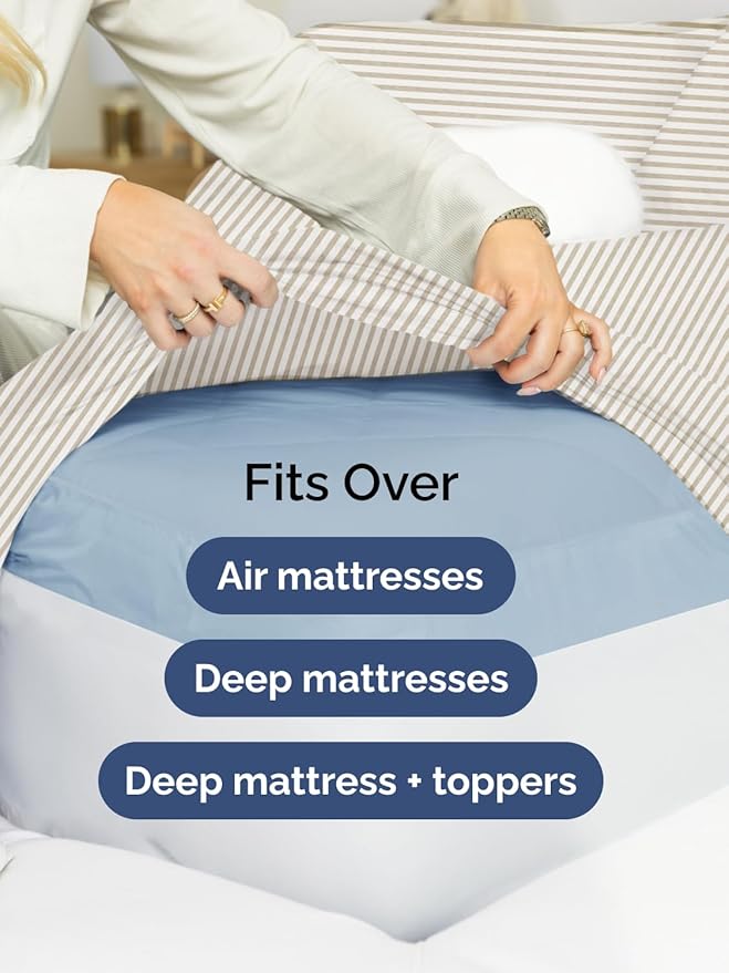 Extra Deep Split King Sheet Set - 7 Piece Breathable and Cooling Sheets - Hotel Luxury Bedding for Women, Men, Kids & Teens - Secure Fit - Soft and Wrinkle Free - Extra Deep Pockets - Beige Stripes