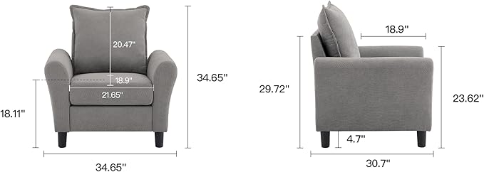 Accent Chair for Living Room, 35" Reading Chairs for Bedroom Arm Chair Modern Single Sofa Comfy Chair for Apartment, Waiting Room and Office (Light Grey, Chair)