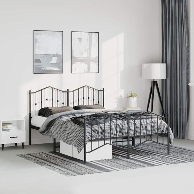 Traditional King Size Metal Bed Frame with Classic Black Powder-Coated Finish, Durable Steel Construction for Stable Support, Fits Standard King Mattress 59.1 x 78.7 Inches,