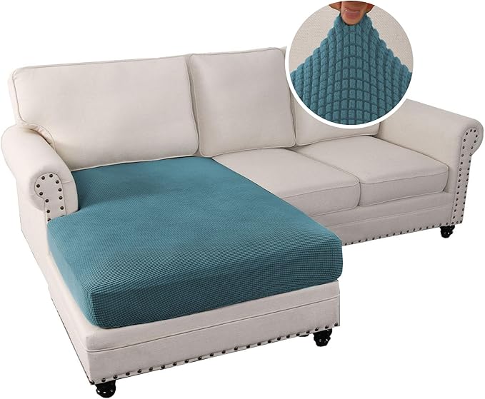 H.VERSAILTEX Sectional Couch Covers 1 Piece Chaise Slipcover L Shape Separate Cushion Couch Cover for Both Left/Right Sectional Couch (Seat Only: 1 Chaises, Storm Blue)