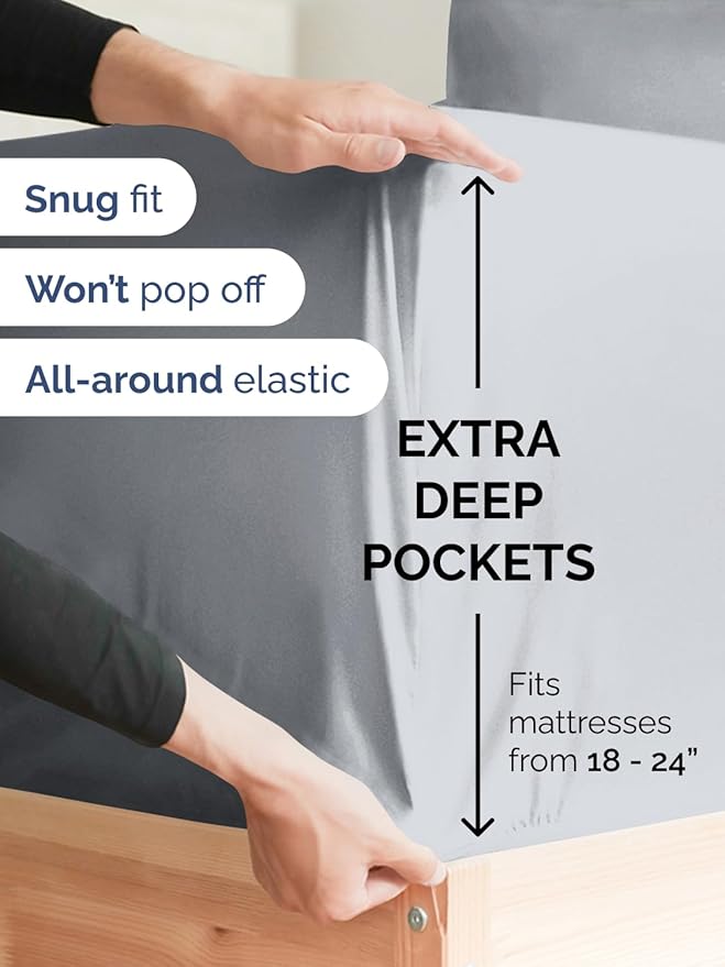 Extra Deep Twin Sheet Set - 4 Piece Breathable and Cooling Sheets - Hotel Luxury Bedding for Women, Men, Kids & Teens - Easy & Secure Fit - Soft, Wrinkle Free & Comfy - Extra Deep Pockets - Steel Blue