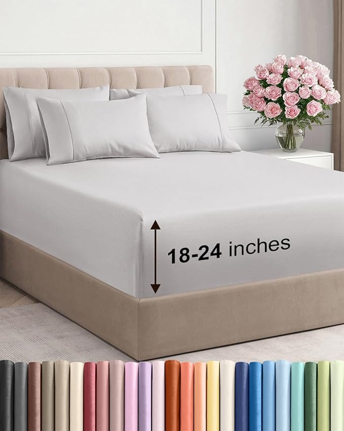 Extra Deep King Sheet Set - 6 Piece Breathable and Cooling Sheets - Hotel Luxury Bedding for Women, Men, Kids & Teens - Easy Secure Fit - Soft, Wrinkle Free & Comfy - Extra Deep Pockets - French Grey
