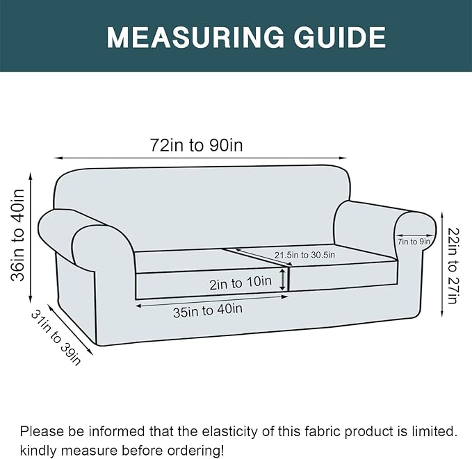 FantasDecor 3 Piece Sofa Covers Velvet for 2 Cushion Couch Stretch Loveseat Slipcover with Individual Seat Elastic Furniture Protector for Pets (Sofa, Stone Blue)