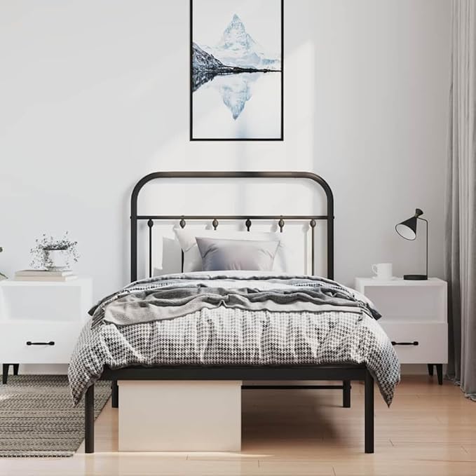 Bed Frame Black Powder-Coated Steel Twin Bed Frame Rectangular headboard Bedroom Furniture for Living Room