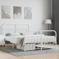 Bed Frame White Powder-Coated Steel Double Bed Bedroom Furniture for Living Room 55 x 79 in Frame