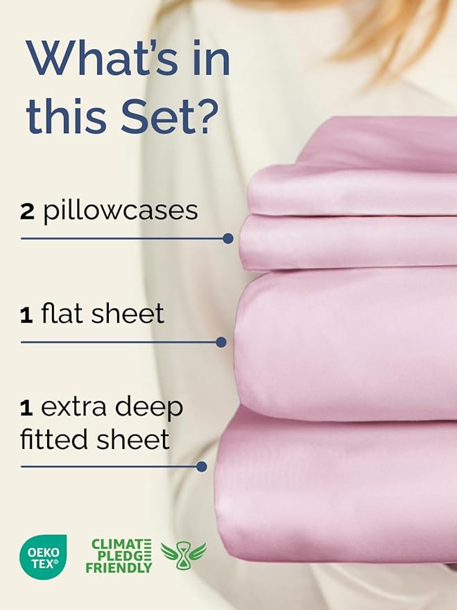 Extra Deep Twin Sheet Set - 4 Piece Breathable and Cooling Sheets - Hotel Luxury Bedding for Women, Men, Kids & Teens - Easy & Secure Fit - Soft, Wrinkle Free & Comfy - Extra Deep Pockets - Light Pink