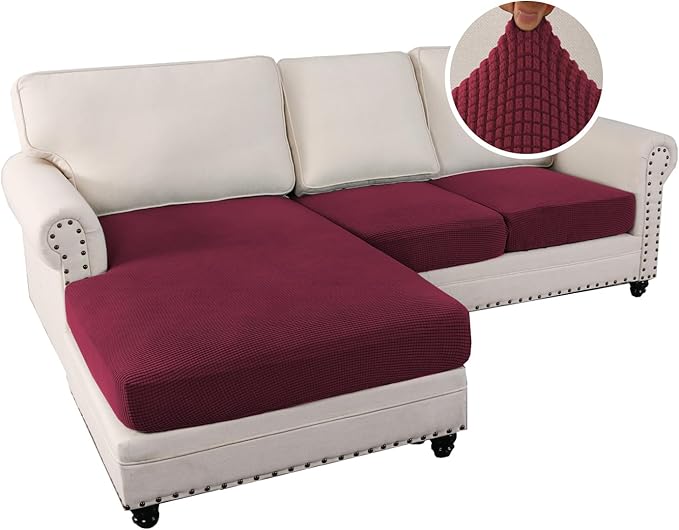 H.VERSAILTEX Sectional Couch Covers 3 Pieces Sofa Seat Cushion Covers L Shape Separate Cushion Couch Chaise Cover for Both Left/Right Sectional Couch (Seat Only: 1 Chaise + 2 Sofa, Burgundy)