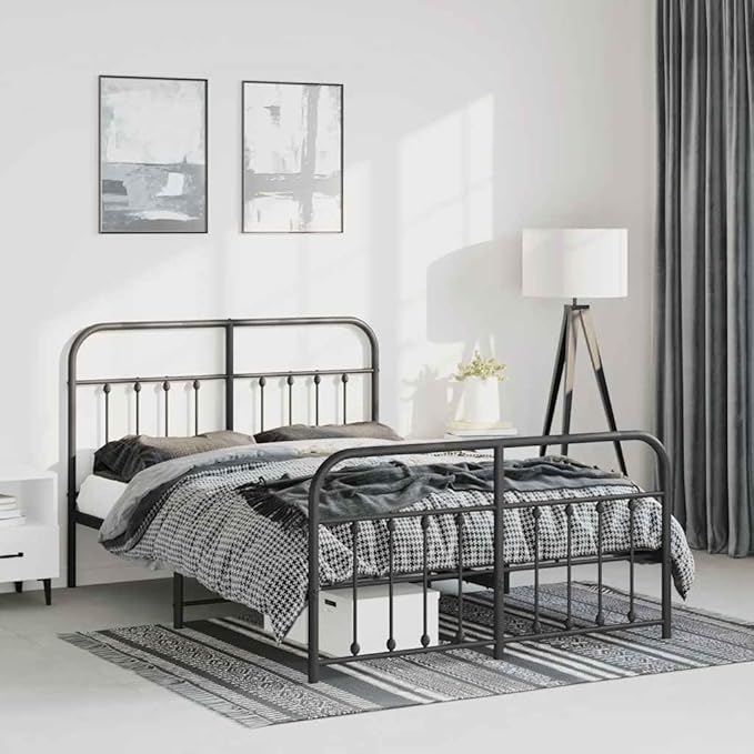 Bed Frame Black Powder-Coated Steel King Size Double Bed Bedroom Furniture for Bedroom