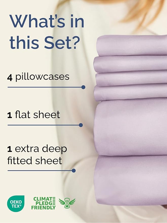 Extra Deep Cal King Sheet Set - 6 Piece Breathable and Cooling Sheets - Hotel Luxury Bedding for Women, Men, Kids & Teens - Easy Secure Fit - Soft & Wrinkle Free - Extra Deep Pockets - Light Lavender