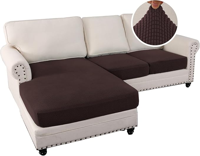 H.VERSAILTEX Sectional Couch Covers 3 Pieces Sofa Seat Cushion Covers L Shape Separate Cushion Couch Chaise Cover for Both Left/Right Sectional Couch (Seat Only: 1 Chaise + 2 Sofa, Chocolate)