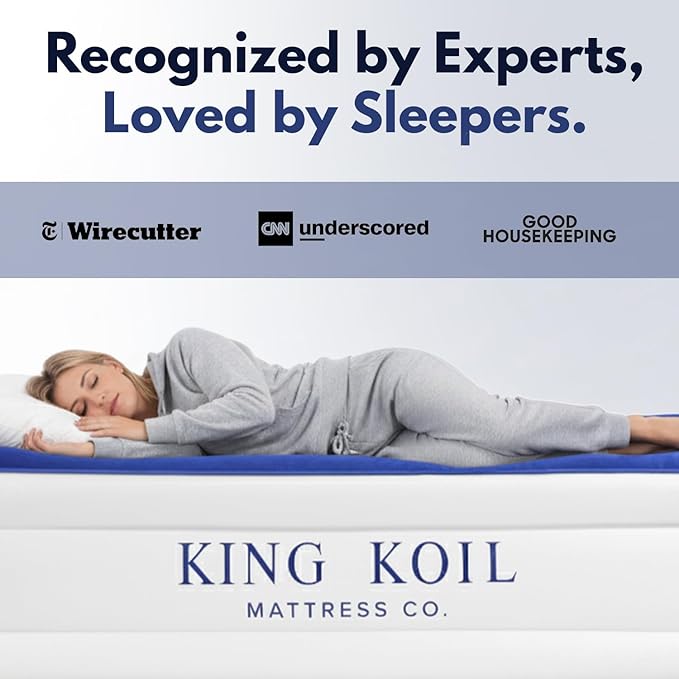 King Koil Luxury Twin Air Mattress with Built-in High Speed Pump for Camping, Home & Guests - Twin Size Double High Airbed Luxury Inflatable Blow Up Mattress Waterproof (1-Year Manufacturer Warranty)