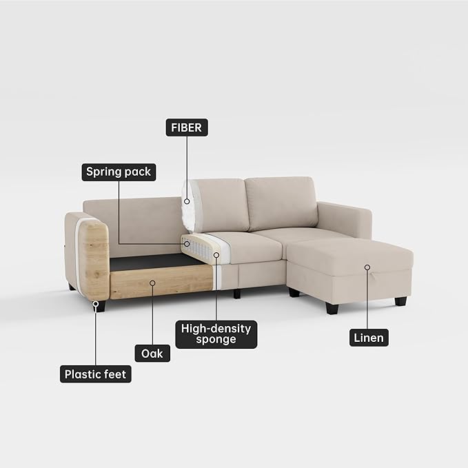 Youmumeub Sectional Sofa and Couches for Living Room - 78''L Shaped Mocha Brown Linen Couch Pet Friendly Modular 3-Seater Convertible Sofas-Suitable for The Living Room, Apartment or Bedroom | Pet Friendly, Modular 3-Seater, Convertible Sofas, Washable...