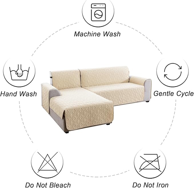 Genina Sectional Couch Covers for Dogs L Shaped Sofa Covers Chaise Lounge Cover Reversible Sofa Cover Sectional Furniture Protector for Pets, Kids (Beige, X-Large)