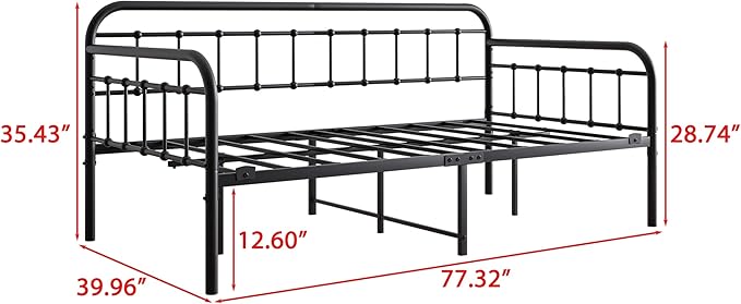 JURMERRY Metal Daybed Frame Twin Size with Steel Slats Platform Furniture,Black…