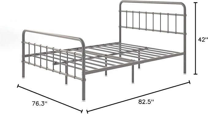 Zinus Florence Metal Platform Bed Frame, Mattress Foundation, No Box Spring Needed, Easy Assembly, Grey, King
