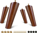 FoDau770 Brown Rubber Wood Furniture Legs 6 Inches, Slant Tapered Wood Feet Mid Century Sofa Legs Set of 8, 5/16" UNC Furniture Feet Replacement Parts for Cabinet Couch Dresser Chair Ottoman Table