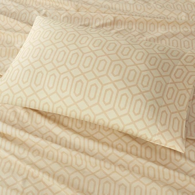 Comfort Spaces 100% Cotton Sheet Set Breathable, Lightweight, Soft with 12" Elastic Pocket Fits up to 14" Mattress, All Season Cozy Bedding, Matching Pillow Case, Twin XL Diamond Tan 3 Piece