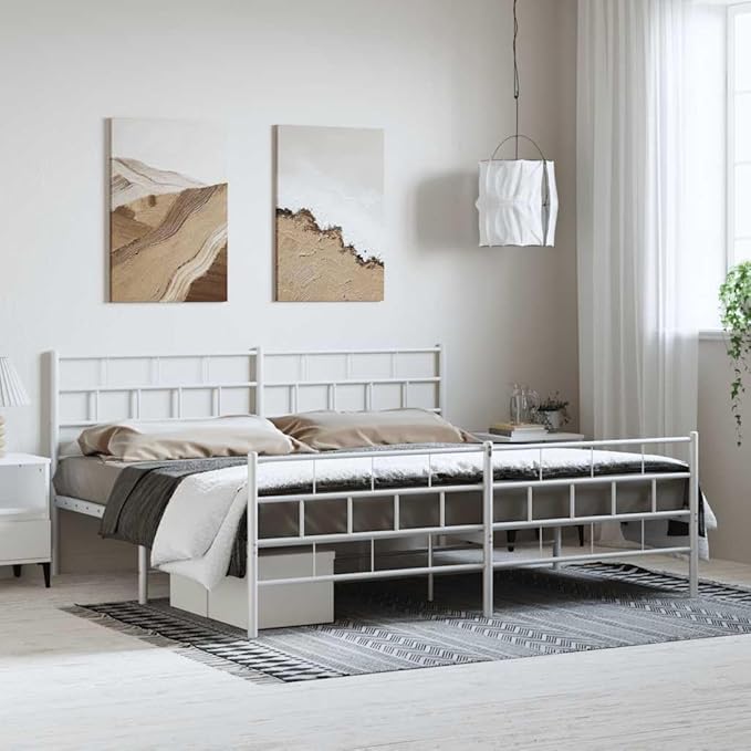 Modern White Metal Bed Frame Queen Size 72 x 84in Heavy Duty Steel Platform with Center Support for Bedroom Guest Room Dorm | Contemporary Low Profile | No Box Spring Needed