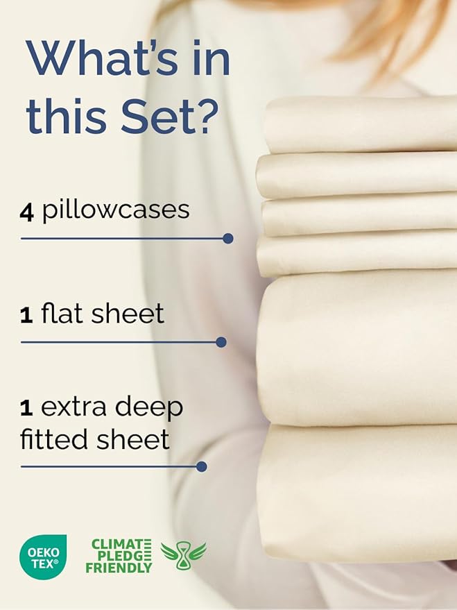 Extra Deep Full Sheet Set - 6 Piece Breathable and Cooling Sheets - Hotel Luxury Bedding for Women, Men, Kids & Teens - Easy Secure Fit - Soft, Wrinkle Free and Comfy - Extra Deep Pockets - Off White