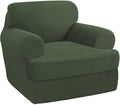PrinceDeco 2 Pieces T Cushion Chair Slipcover Stretch Couch Covers for T Cushion Sofa Slipcovers Chair Covers for Armchair with 1 Individual T Shape Seat Covers (29"-40"), Bronze Green