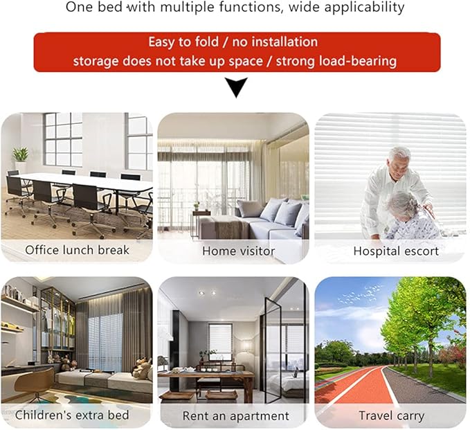 Comfort Bed Folding Single Bed Striped Mattress Carbon Steel Frame Easy to Fold/No Installation/Storage Does Not Take Up Space/Can Bear 400kg Temporary Extra Bed 4 Size (188x120x63cm)