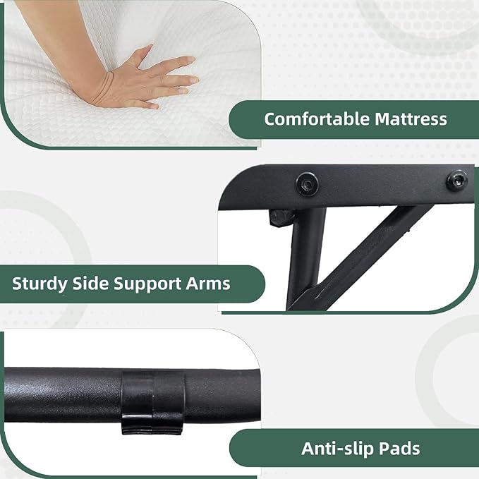 Espsilto Folding Bed with Mattress for Adults, Large Size 75" x46'' Roll Away Foldable Portable Fold up Bed for Guest, No Sagging Frame