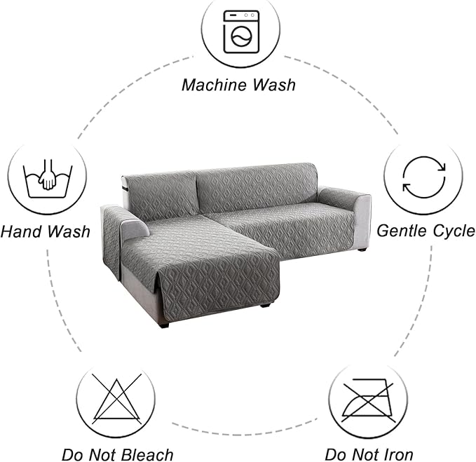 Genina Sectional Couch Covers for Dogs L Shaped Sofa Covers Chaise Lounge Cover Reversible Couch Covers for Sectional Sofa L Shape Furniture Protectors Cover for Pets, Kids (Gray, Small)