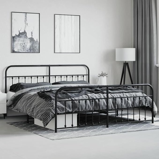Bed Frame Black Powder-Coated Steel Full Bed Frame Rectangular headboard Bedroom Furniture for Guest Room