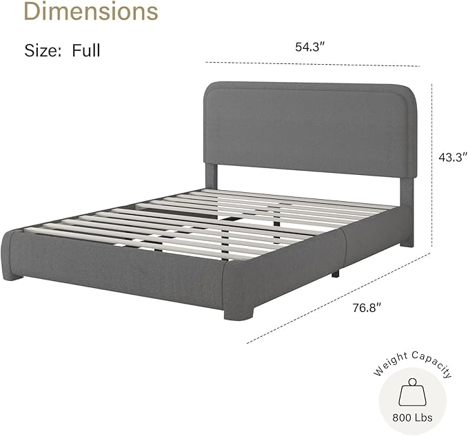 BarnFurin Full Size Bed Frame, Upholstered Platform Bed with Headboard, Boucle Soft and Cloud Bed Frame, No Box Spring Required, Non-Slip and Noise-Free, Easy Assembly, Dark Grey