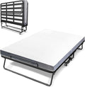 75" x 46" Folding Bed with Mattress for Adults, 5 Inch Memory Foam Mattress, Portable Foldable Rollaway Guest with Strong Metal & Wood Frame, Side Pocket