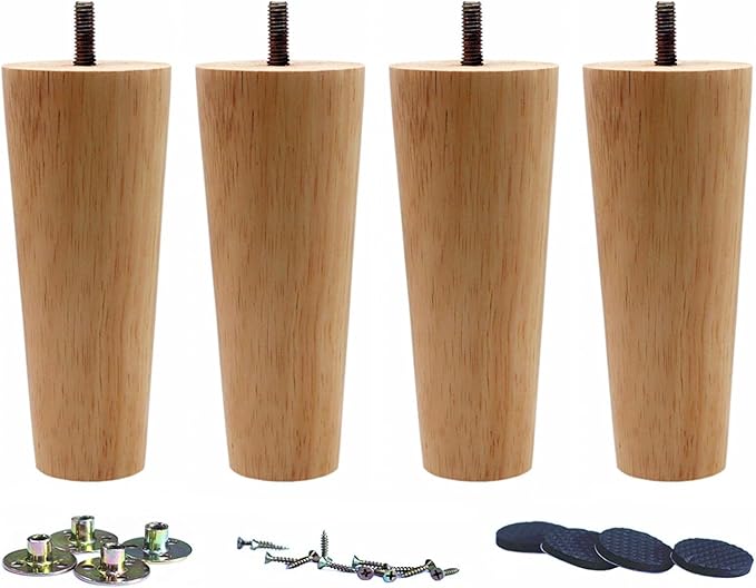 WEICHUAN Round Solid Wood Replacement Sofa Couch Chair Ottoman Loveseat Coffee Table Cabinet Furniture Wood Legs(6" Straight Set of 4)