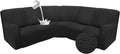 Reclining Sectional Couch Covers L Shape Waterproof Washable Recliner Sofa Cover for L Shaped Sectional Super Stretch Corner Recliner Slipcovers (5 Seater Cover, Dark Black)