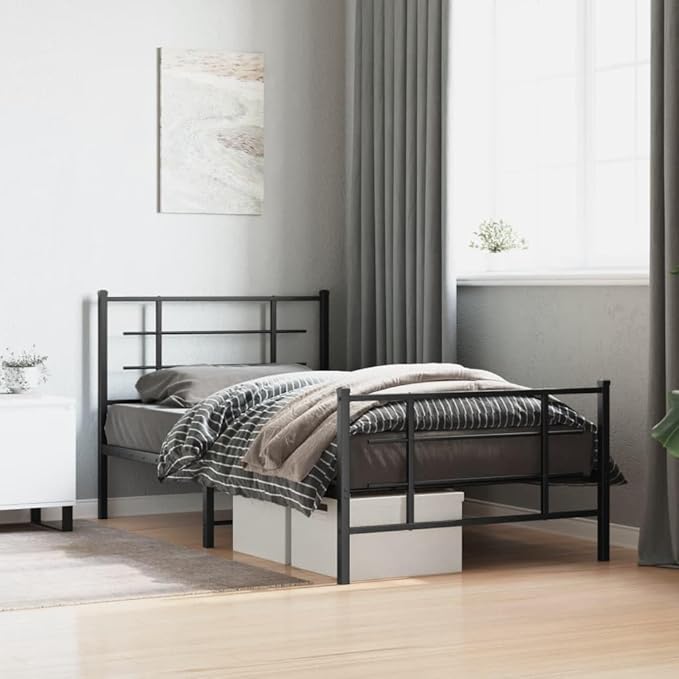 Black Metal Bed Frame with Powder-Coated Steel, Modern Design for Single Occupants, Durable Sturdy Construction, Compact 39.4 x 78.7 Inches, Easy Assembly for Bedroom