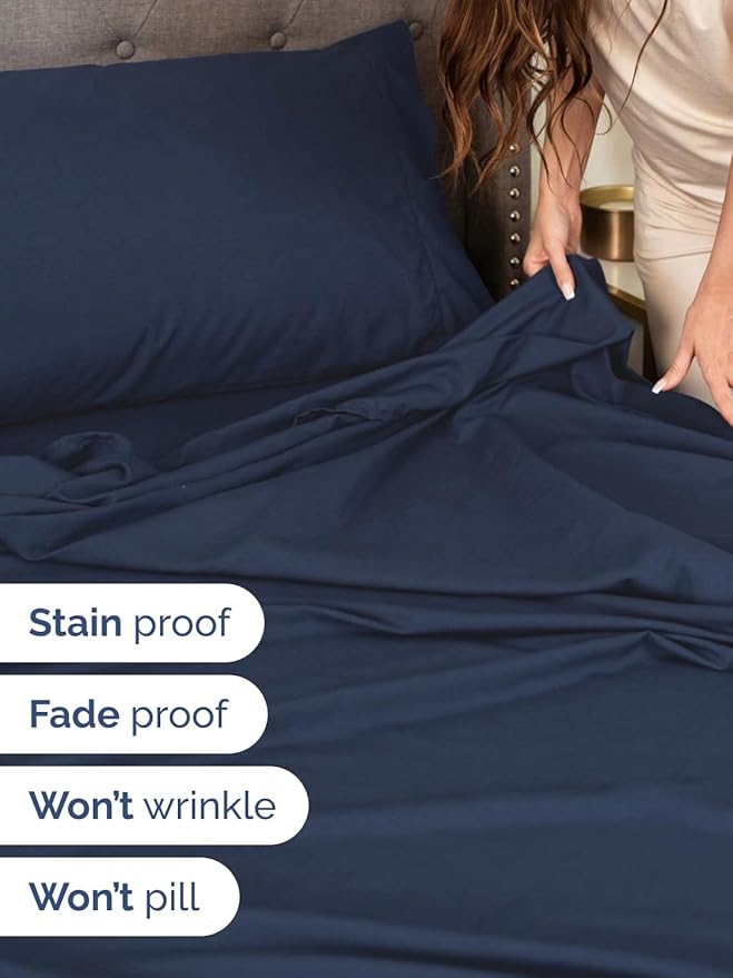Extra Deep Full Sheet Set - 6 Piece Breathable and Cooling Sheets - Hotel Luxury Bedding for Women, Men, Kids & Teens - Easy Secure Fit - Soft, Wrinkle Free and Comfy - Extra Deep Pockets - Navy Blue
