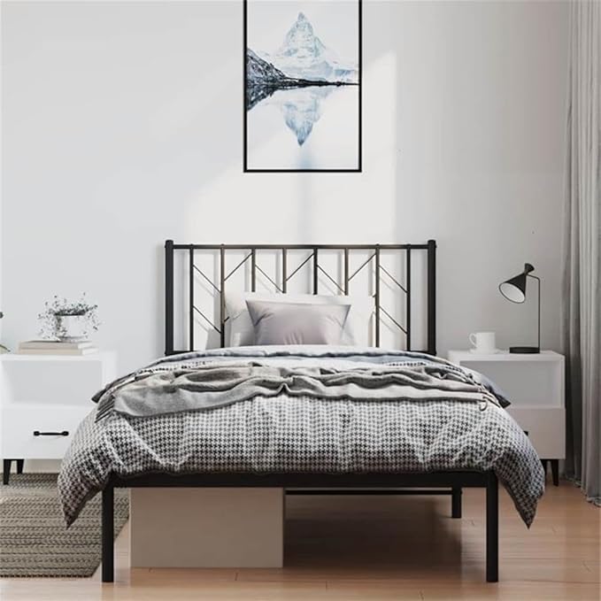 Pemberly Row Contemporary Powder-Coated Steel Single Bed Frame, Black Finish, 41.3 x 81.5 in, Minimalist Metal Design, Sturdy Bedroom Furniture for Guest Room or Small Spaces