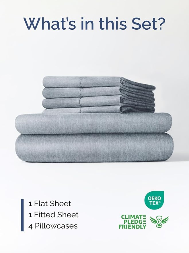 Extra Deep King Sheet Set - 6 Piece Breathable and Cooling Sheets - Hotel Luxury Bedding for Women, Men, Kids & Teens - Easy & Secure Fit - Soft and Wrinkle Free - Extra Deep Pockets - Heathered Blue
