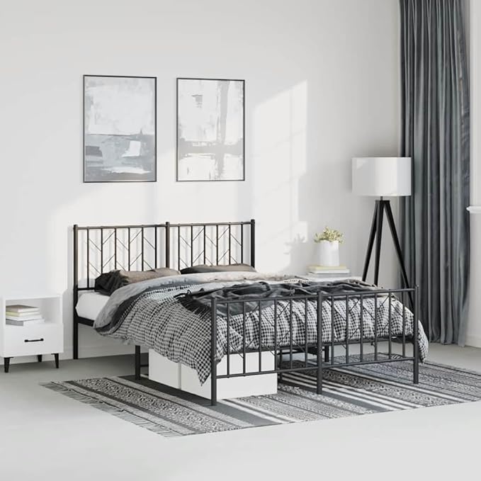 Bed Frame Black Powder-Coated Steel Double Bed Frame Classic for Bedroom