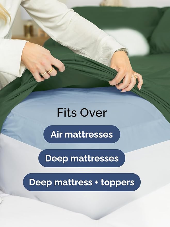Extra Deep Split King Sheet Set - 7 Piece Breathable and Cooling Sheets - Hotel Luxury Bedding for Women, Men, Kids & Teens - Easy Secure Fit - Soft & Wrinkle Free - Extra Deep Pockets - Emerald Green