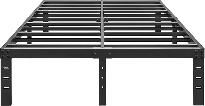 HOBINCHE 12 Inch Queen Size Bed Frame - No Box Spring Needed Heavy Duty Metal Platform Mattress Foundation with Steel Slats, Non-Slip Noise Free Easy Assembly Black Bedframes
