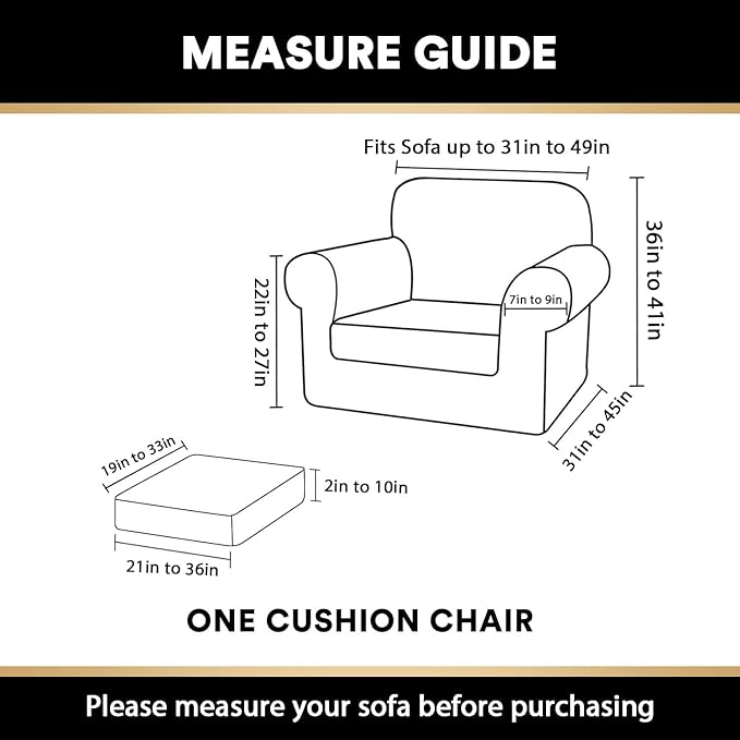 PrinceDeco Velvet Plush Couch Cover Stretch 2 Piece Chair Cover Chair Slipcover Washable Furniture Protector Couch Soft with Elastic Bottom Armchair Cover Width Up to 49 Inch(Small, Porcelain)
