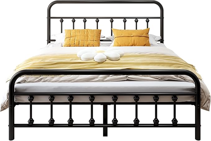 Vengarus Metal Bed Frame,Full Size Bed Frame with Headboard,Structurally Stable, Heavy Duty Steel Slat Supported,Under Bed Storage,No Box Spring Needed,14 Inch,Black