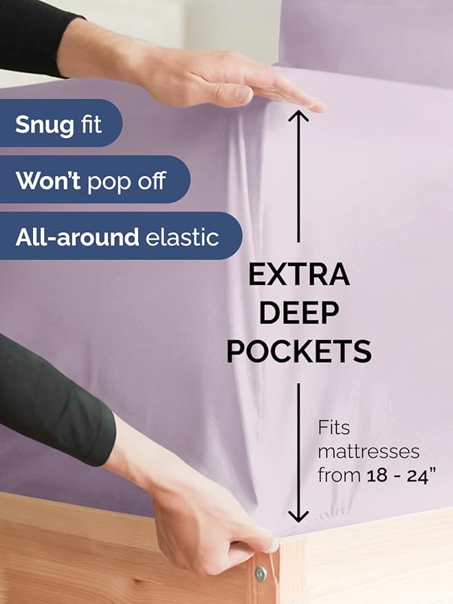 Extra Deep Queen Sheet Set - 6 Piece Breathable and Cooling Sheets - Hotel Luxury Bedding for Women, Men, Kids & Teens - Easy Secure Fit - Soft and Wrinkle Free - Extra Deep Pockets - Light Lavender