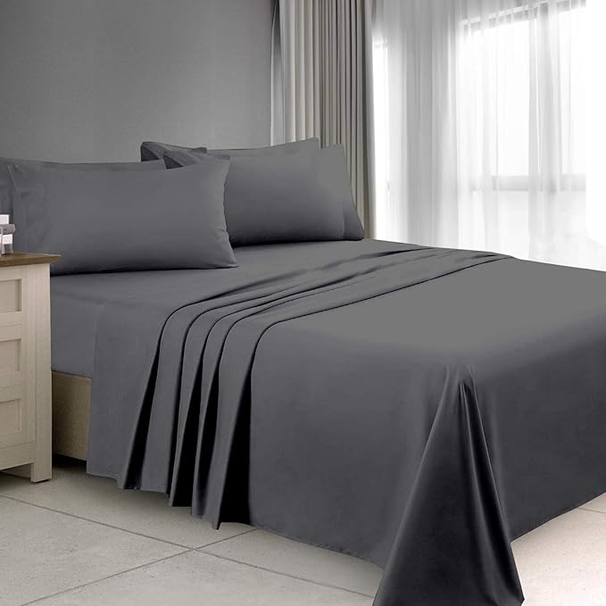 Ready To Rest King/California King Waterbed Sheets, 4 Piece Attached Sheet Set, Fits 18 Inch Deep Mattress, Brushed Microfiber, Ultra Soft and Lightweight (Dark Grey)