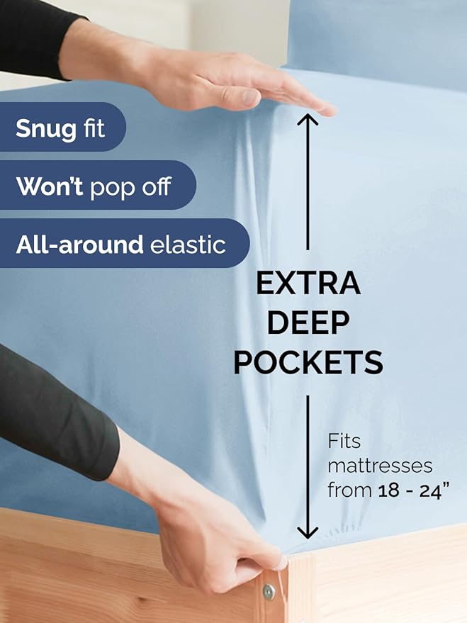 Extra Deep Twin XL Sheet Set - 4 Piece Breathable and Cooling Sheets - Hotel Luxury Bedding for Women, Men, Kids & Teens - Easy Secure Fit - Soft, Wrinkle Free & Comfy - Extra Deep Pockets - Sky Blue