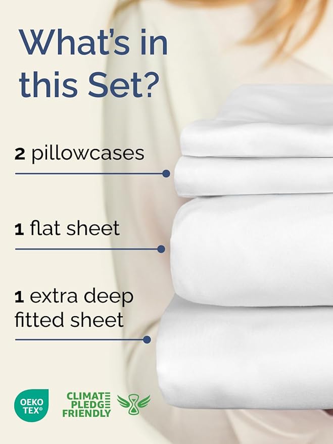 Extra Deep Twin XL Sheet Set - 4 Piece Breathable and Cooling Sheets - Hotel Luxury Bedding for Women, Men, Kids & Teens - Easy & Secure Fit - Soft, Wrinkle Free and Comfy - Extra Deep Pockets - White