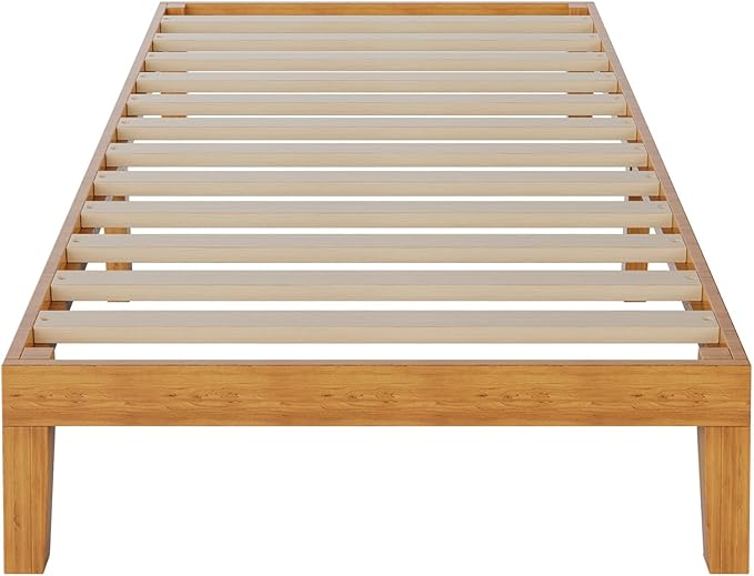 Sweetcrispy Twin Size Wood Platform Bed Frame, Solid 700LBS Heavy Duty Bed Base with Wooden Slat Support, Sturdy, Stylish & Noise-Free Design, No Box Spring Needed, 12IN Natural Pine